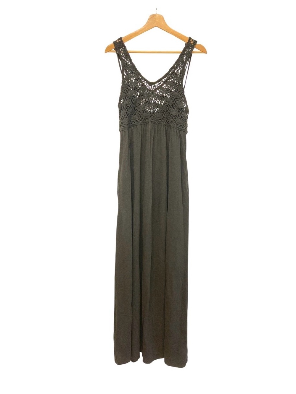 NWT Aerie Medium Black Flowy Crochet Bralette Maxi Dress Boho Coastal